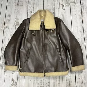 VTG LE SAUVAGE JACKET COAT 42 LARGE 70s BROWN PU LEATHER FUR ROCKABILLY WESTERN - Picture 1 of 13