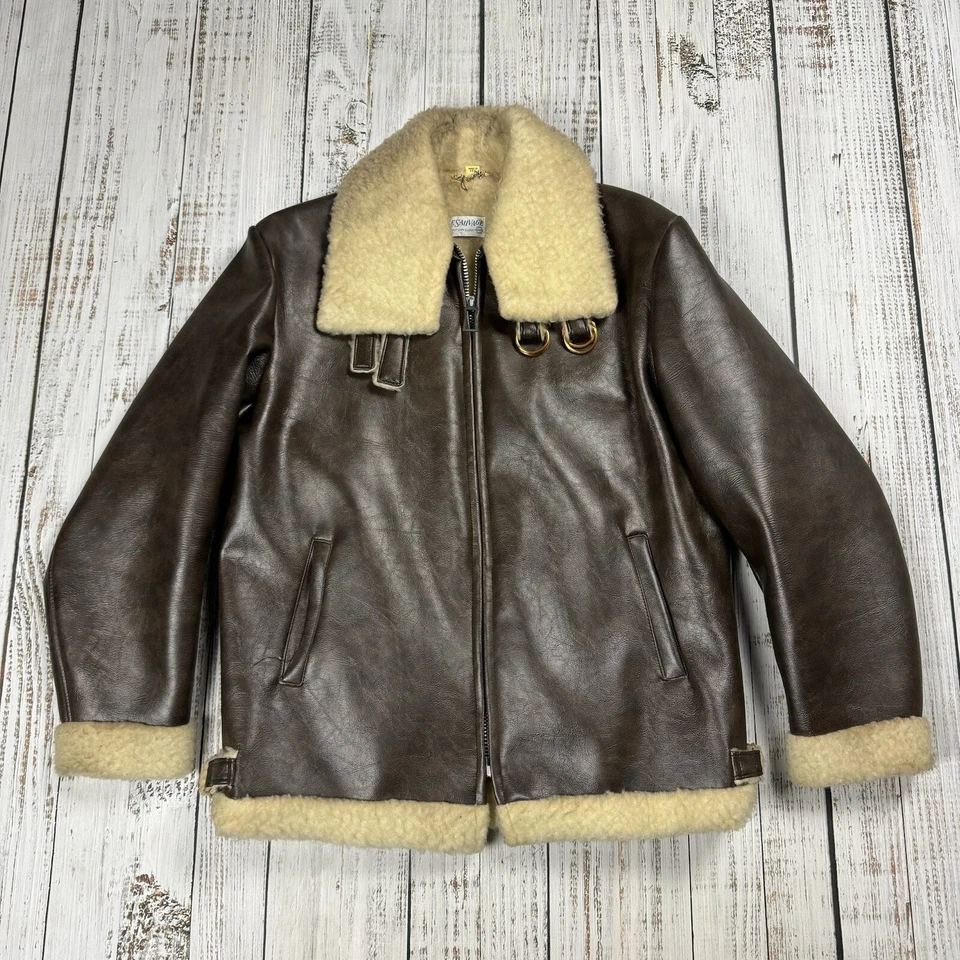 DE COLECCIÓN LE SAUVAGE CHAQUETA ABRIGO 42 GRANDE AÑOS 70 MARRÓN PU CUERO PIEL ROCKABILLY WESTERN Foto 1 de 4