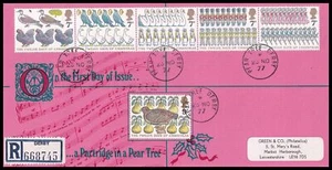 1977 GB Christmas Twelve Days of Christmas Green & Co FDC Pear Tree Derby CDS - Picture 1 of 3