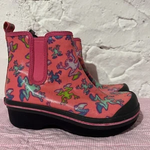 DANSKO Kids Vicki Coated Canvas Rain Boots Pink Frog Print Sz 31 Slip resistant - Picture 1 of 5