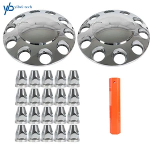 Semi Truck Wheel Front 33mm Nut Covers Set Of 2 Chrome Wheel Axle Hub Cover Kit - Picture 1 of 11