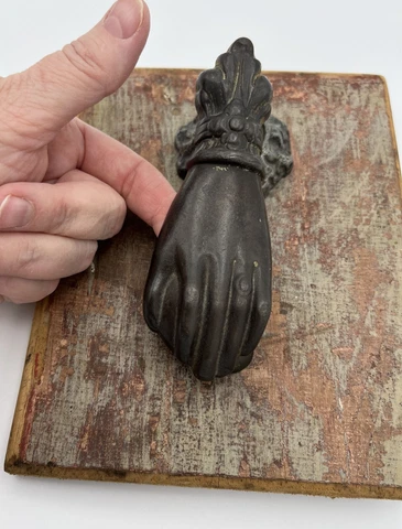 Door Knocker Lady's Hand holds Ball Antique 18th Century Spain Bronze 5" long Cover