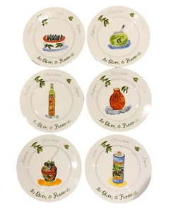 Crate & Barrel Les Olives de Provence  7.5" Porcelain Plates France Bamboo box - Picture 1 of 13
