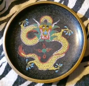 Antique Small Chinese Cloisonné Dragon Plate 🐉 Beautiful Design And Colors - Picture 1 of 9