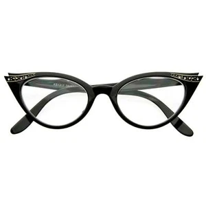 Vintage 50er Jahre Mode Klarglas Brille Strass 8434 - Bild 1 von 9