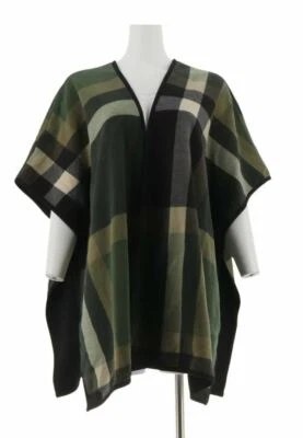 Poncho polar reversible con estampado a cuadros verde/oliva XL Denim & Co. Foto 1 de 4