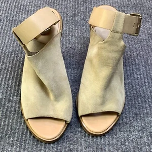 Marc Fisher Heels Women's 9.5M Beige Open Toe Block Heel Buckle Office Career - Picture 1 of 10