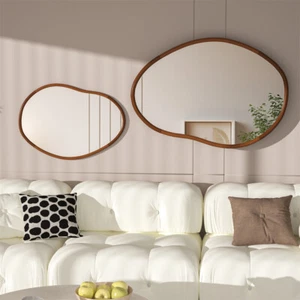 Retro Wall Mirror Irregular Wood Frame Vanity Mirror Horizintal/Vertical Hanging - Picture 1 of 26