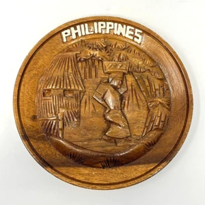 Vintage Hand Carved Wooden Philippines Decorative Plate Plaque 8" - Picture 1 of 7