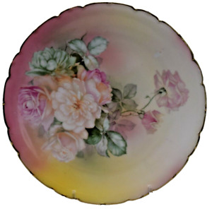 Bavarian Hand painted 11 inch Porcelain Plate With Pink Roses #2682-24
