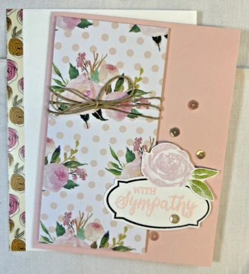 Handmade With Sympathy Card-Pink Rose-Floral-You're in My Thoughts & Prayers-New - Image 1 of 2