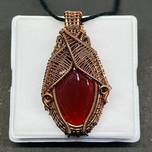 Natural Orange Onyx Wire Wrapped Pendant Handcrafted Copper Ethnic Gift 2.32" - Picture 1 of 11