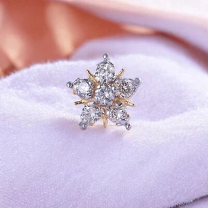 Schillernde 0,22 Cts Runde Brillantschliff Diamanten Nasenstecker 18K Gelbgold - Picture 1 of 2
