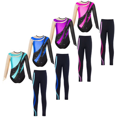 MARKENLOS DE iEFiEL Kinder Mädchen Turnanzug Mit Hose Langarm Gymnastik Tanz Ballett