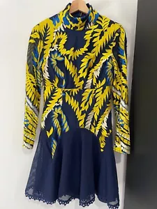 Designer MOSSMAN Size 8 The Hummingbird Mini Dress Embroidered Navy and Gold - Picture 1 of 14