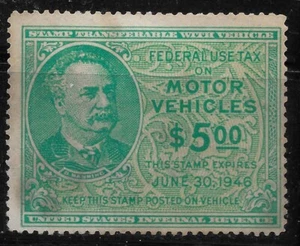 US Revenue SC RV42 $5 1946 FEDERAL Motor Vehicle TAX used for 4 door GRAHAM Car - Picture 1 of 3