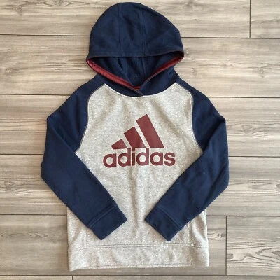 ADIDAS KIDS PULLOVER HOODIE GREY/BLUE MEDIUM (10/12) - Image 1 of 4