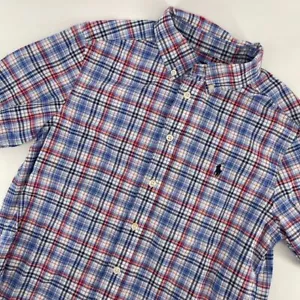 Ralph Lauren Boys Plaid Button Down Shirt Natural Stretch Short Sleeve M 10-12 - Picture 1 of 5