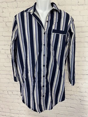 Nordstrom Blue White Striped Long Sleeve Button Up Sleep Shirt Pajama Top Size S - Image 1 of 4