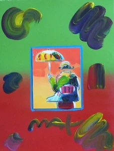 PETER MAX UMBRELLA MAN Unique Mixed Media with Acrylic on paper Hand signed COA - Picture 1 of 6