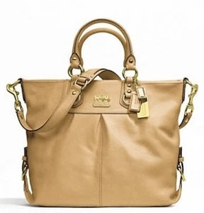 EUC Authentic COACH Madison Julianne Leather Tote Crossbody Bag Brass/Tan $458 - Picture 1 of 12