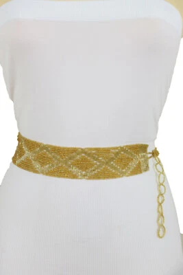 Mujeres Corbata Atractiva Elegante Moda Cinturón Oro Amarillo Cuentas Cadera Cintura Talla M L Foto 1 de 4