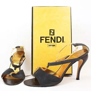 Fendi Suede High Heels In Black And Gold Women's Size EU 39 (8X0107) - Preowned - Picture 1 of 12