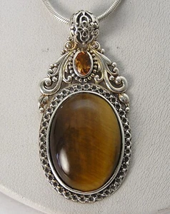 Stunning Tigers-Eye & Citrine Vintage Art Deco / Nouveau Fancy Sterling Necklace - Picture 1 of 8