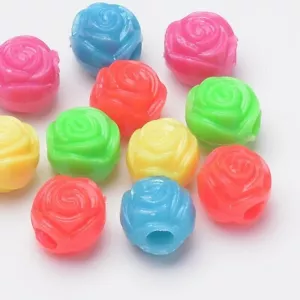 80 Flower Spacer Bead Kids Crafts Mixed Colors 11mm Large Hole Plastic 1080 - Picture 1 of 4