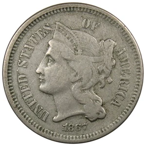 1867 Three Cent Nickel VF+ VERY FINE Condition Type Coin A2035 - Picture 1 of 2
