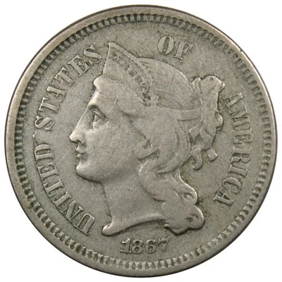 1867 Three Cent Nickel VF+ VERY FINE Condition Type Coin A2035 - Image 1 of 2