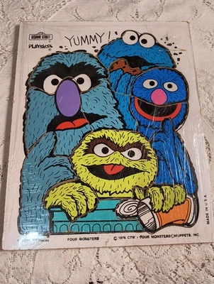 Vtg 1976 Playskool Grover Cookie Sesame Street Monster 14 Pcs Wood Puzzle  - Image 1 of 4