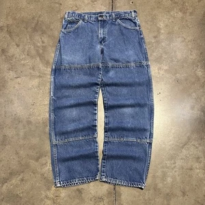 Vintage Dickies Double Knee Jeans 34x30 Blau Faded Denim Workwear Skater Baggy - Bild 1 von 12