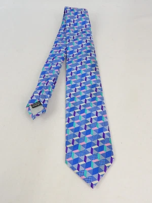 Barcelona Cravatte Hanky Geometric Blue/Multicolor Men's Neck Tie 3.5" x 60" - Image 1 of 4