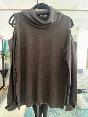 Suéter LAFAYETTE 148 Hombro Frío Marrón Lana Cuello Alto (XXL) NUEVO SIN ETIQUETAS Foto 1 de 3