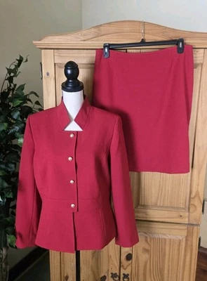 Tahari Arthur s Levine женщин красный 4 кнопки, 2 изделия юбка куртка костюм размер 14 - Изображение 1 из 4