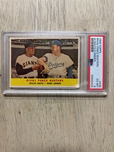 1958 Topps #436 RIVAL FENCE BUSTERS Willie Mays + Duke Snider - PSA 6 - Picture 1 of 3