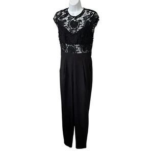 Bebe Madison Jumpsuit Women’s Size 6 Lace Cap Sleeve Keyhole Black Whimsigoth - Picture 1 of 19