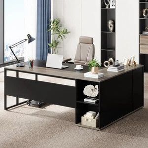 71 inch Executive Desk, L Shaped Desk with Cabinet Storage, Executive Office ... - Picture 1 of 9