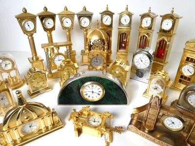 Small Gold Novelty Quartz Clocks Classic Longcase Bracket Mantel Art Deco Widdop - Image 1 of 2
