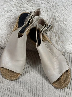 Celine Paris Leather Espadrille Wedge Heel Size 41 US 11 Cream Buckle Closure - Image 1 of 4