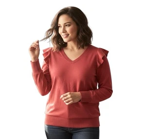 TORRID 00 0X XL Light Red Coral Ruffle Sleeve Sweater R $59 - Picture 1 of 12