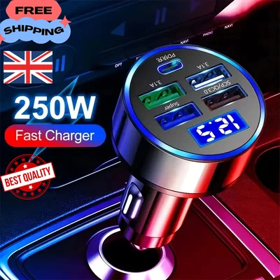 Super Fast Car Charger Multi Port Phone Charging 4 USB type-C PD Socket Adapter - Image 1 of 4