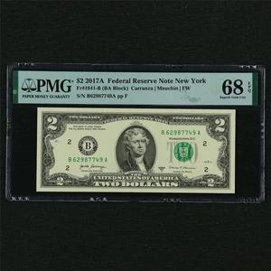 2017AFederal Reserve Note New York 2 Dollars Fr#1941-B PMG 68 EPQ Superb Gem UNC - Picture 1 of 4