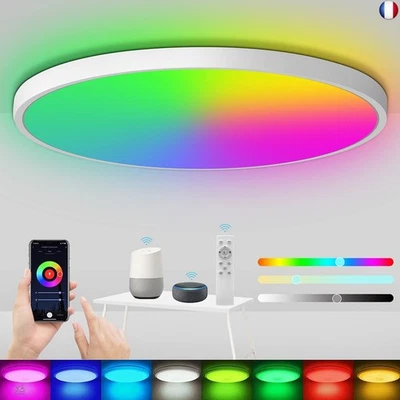 Heyseven Plafonnier LED RGB dimmable, 24W 2400LM LED Plafonnier avec - Photo 1/4