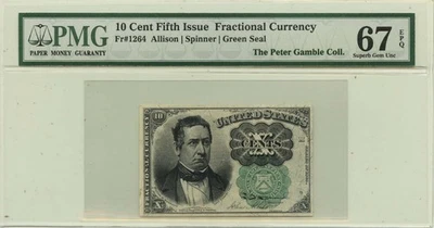 Fractional Currency Fifth Issue 10 Cent FR#1264 PMG Superb GEM 67 EPQ Green Seal - Image 1 of 2