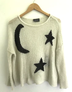 WOODEN SHIPS Womens Star Moon Sweater Ivory Knit Pullover Sz S/M Long Sleeve - Picture 1 of 6