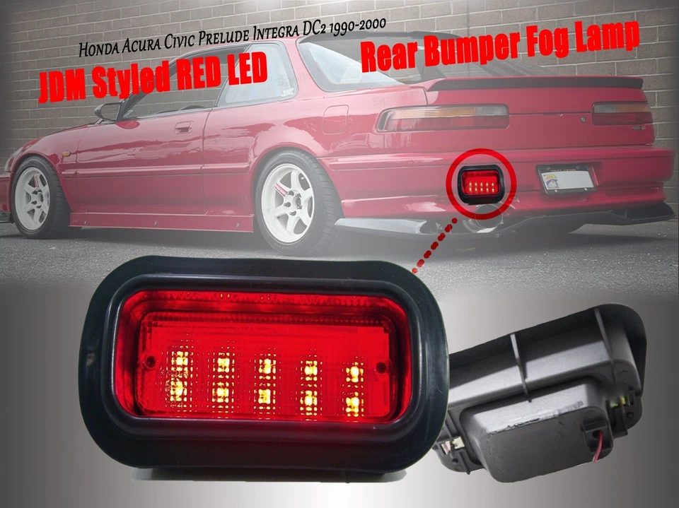 Honda Acura Civic Prelude JDM & EDM Rear Bumper LED Foglight Fog Light Lamp Red - Image 1 of 1