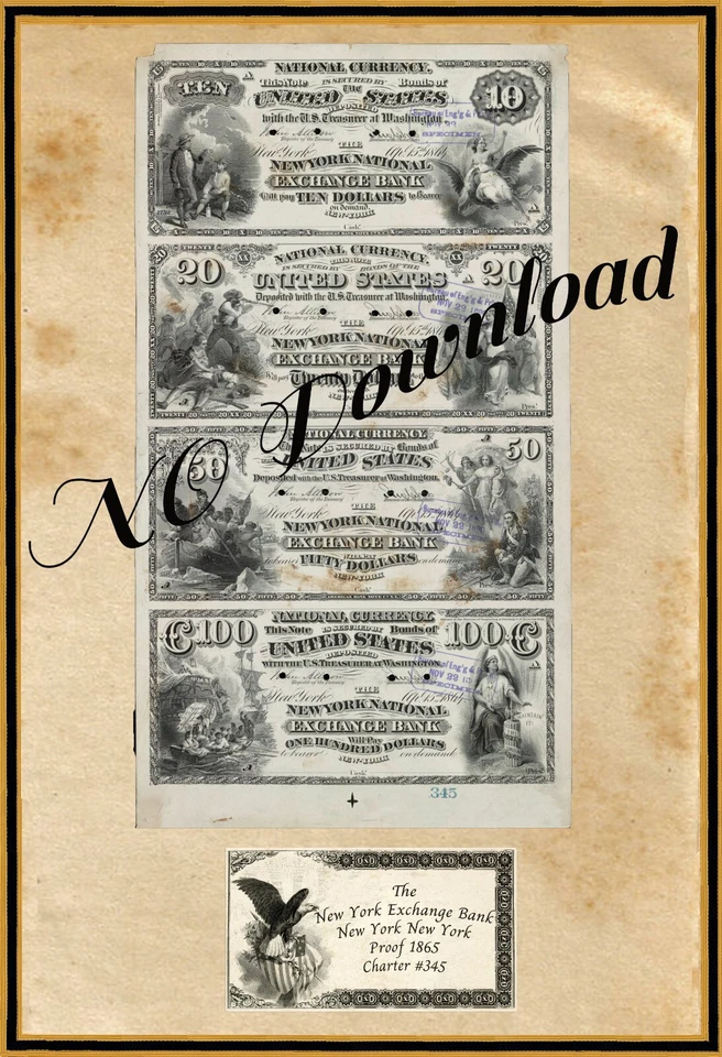 COPY 1865 Proof $10 $20 $50-$100 The New York Exchange Bank New York NY Ch#345 - Image 1 of 1