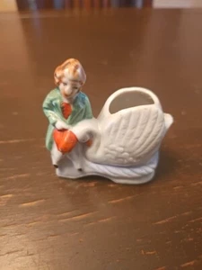 Vintage 1940s Man with Swan Lustreware Toothpick Holder/PinCushion Made In Japan - Picture 1 of 9